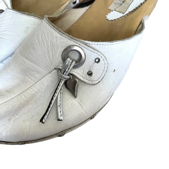 Sotto SOPRA White Leather Mule Wooden Clog Slip On Shoes Heel 7.5 - Picture 13 of 14